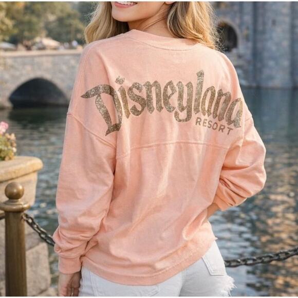 Disney Tops - NWT Disneyland Spirit Jersey Rose Gold Pink Glitter Oversized Size Large